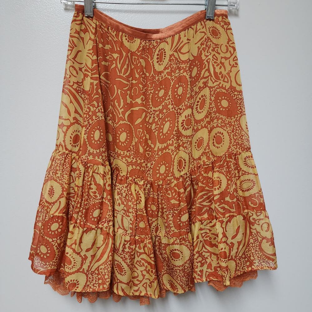 Votre Nom 100% Silk Lace Hem Skirt Size 4 Elastic Waist